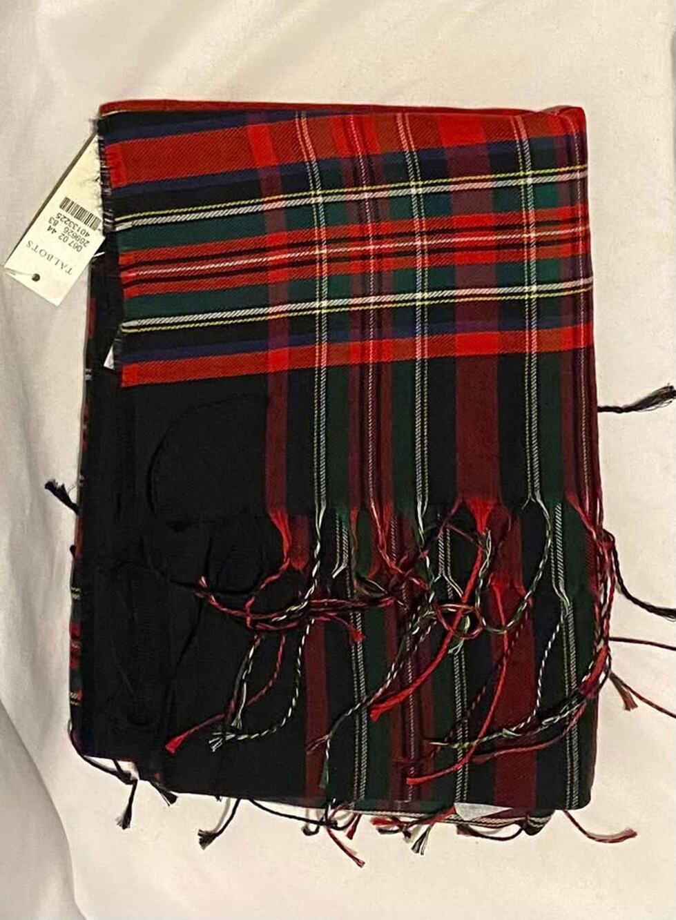Talbots Red Black Tartan Plaid Fringe Scarf NWT